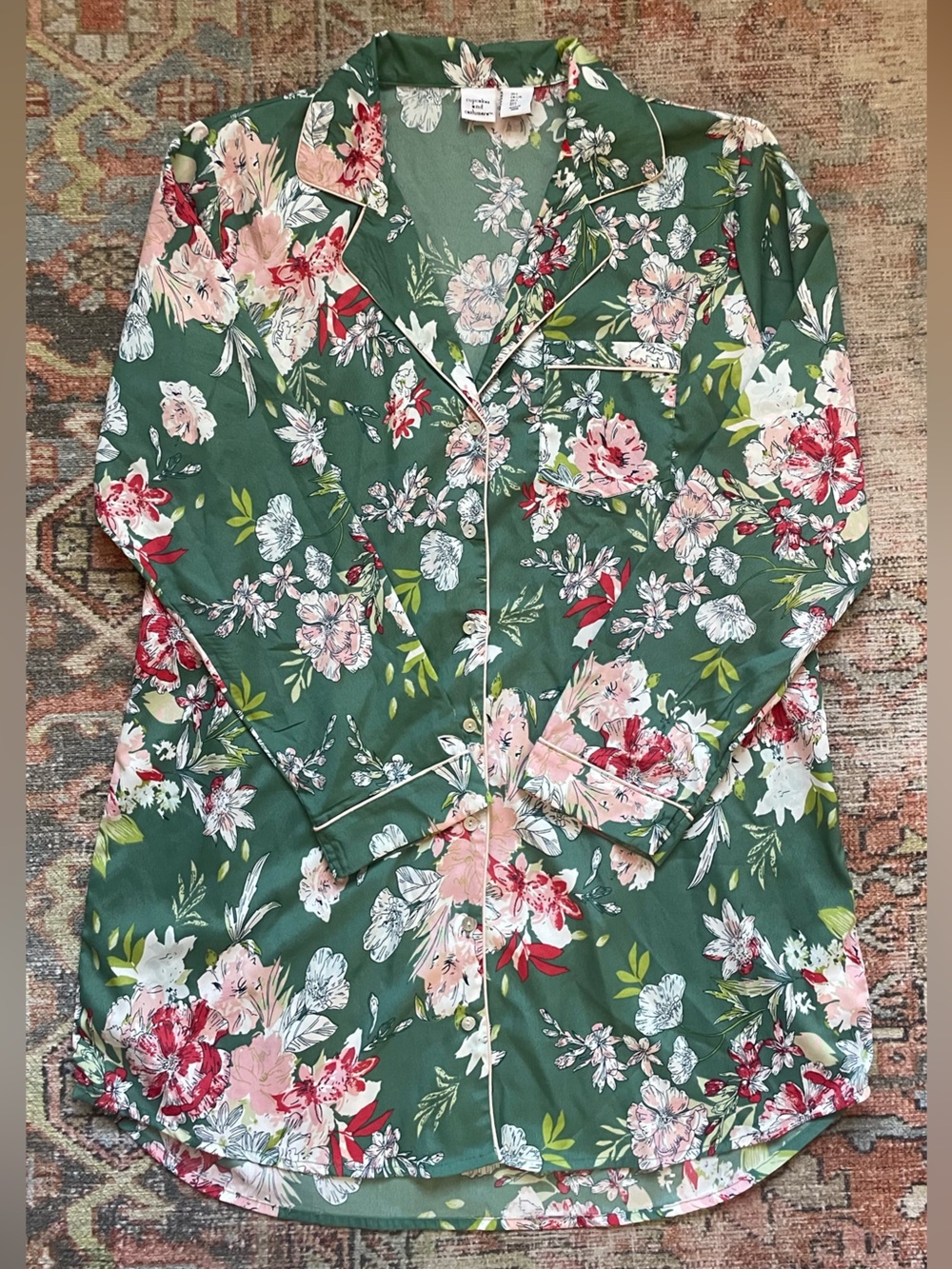 cupcakes & cashmere Green Floral Button-Up Pajamas